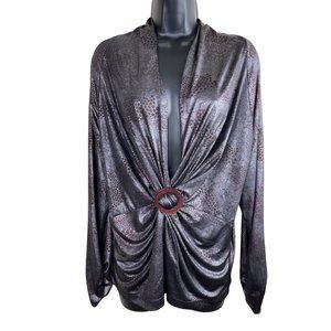 Cartise Blouse Women Size XL Extra Large Long Sleeve Shimmery Stretch Top Silver
